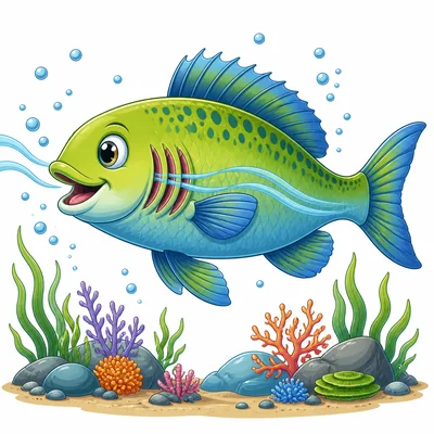 A fish underwater with visible gills and bubbles.