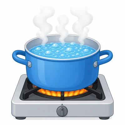 Steam rising from a pot of boiling water on a stove.