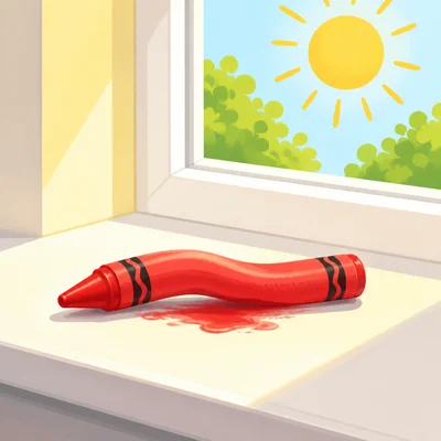 A crayon softening near a sunny window.