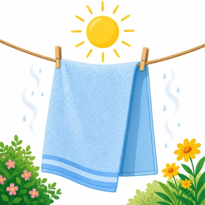 A wet towel drying outside in the sun.
