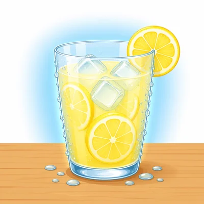 Water droplets forming on the outside of a cold lemonade glass.