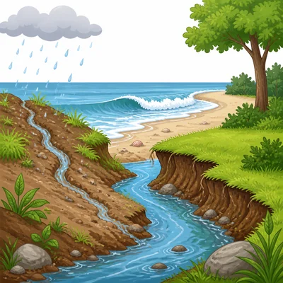 Rain, streams, and waves can change land without flooding.