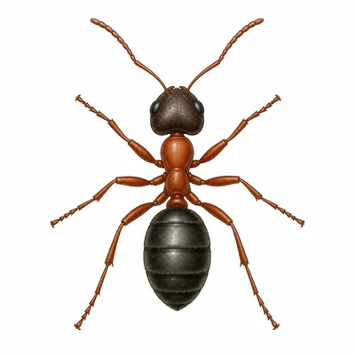 A simple insect with six legs, three body sections, and two antennae.