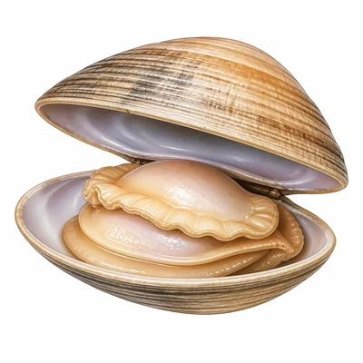 A clam with two shells and a soft body inside.