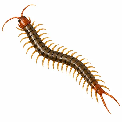 A centipede with a long segmented body and many legs.