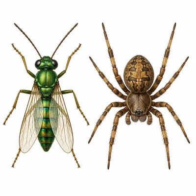 An insect and a spider shown side by side for comparison.