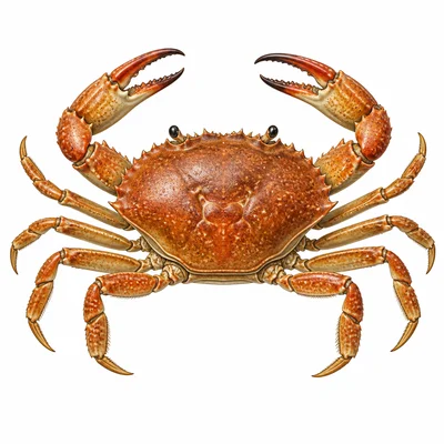 A crab with a hard shell, claws, and many legs.
