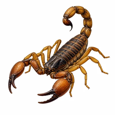A scorpion with eight legs, pincers, and a curved tail.