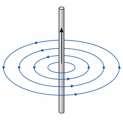 A straight current-carrying wire surrounded by concentric circular magnetic field lines with arrows.