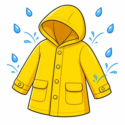 A yellow raincoat with raindrops.