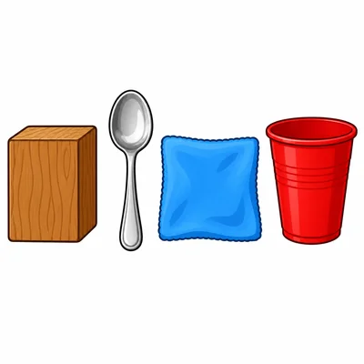 Wood, metal, fabric, and plastic objects.