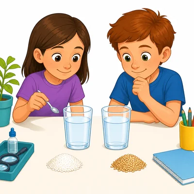 Two identical cups have the same amount of water for a fair test.