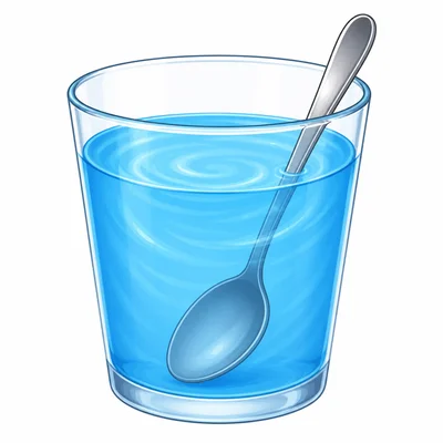 Blue drink powder has mixed evenly into a cup of water.
