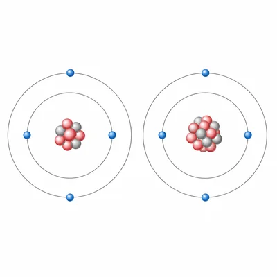 Two atoms with the same number of protons and electrons but different numbers of neutrons.