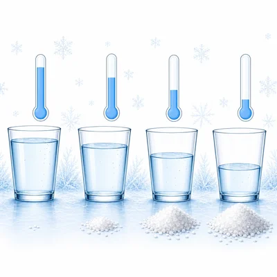 Saltwater cups freeze at lower temperatures as more salt is added.