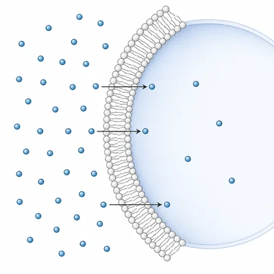Small particles moving into a cell through the membrane down a concentration gradient.