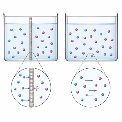 Comparison of a selectively permeable membrane and a fully permeable membrane.