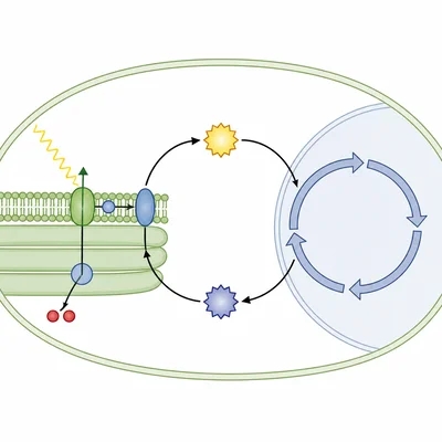 Two energy carrier molecules move from the light reactions to the Calvin cycle and return after use.