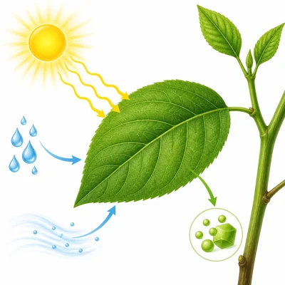 A leaf uses sunlight, water, and air to make food for the plant.
