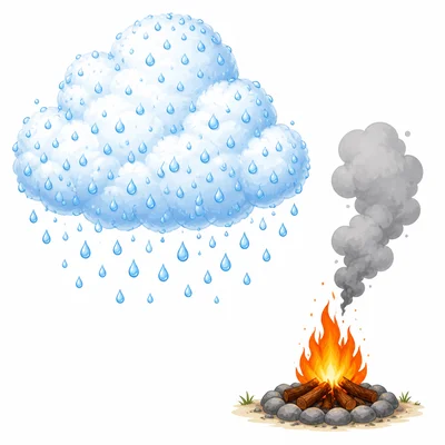 A cloud made of water droplets is shown separate from gray smoke.