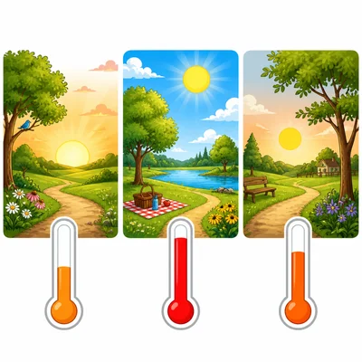 Three thermometers for morning, midday, and afternoon, with the midday one highest.
