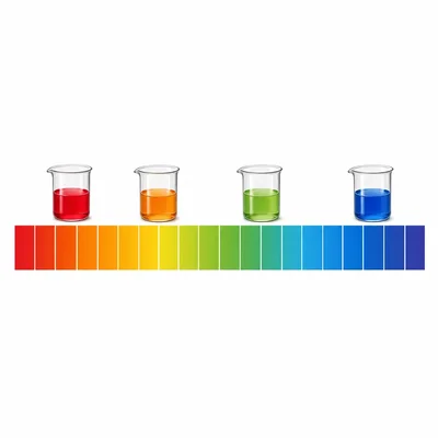 Color pH scale with four solutions positioned from acidic to basic.