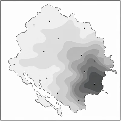 Simplified shaded map with well sampling points and darker areas indicating higher concentration.