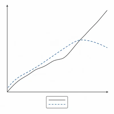Line graph with a solid line and dashed line plus an unlabeled key.