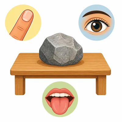 A rock with a fingernail, eye, and tongue shown as safety options.
