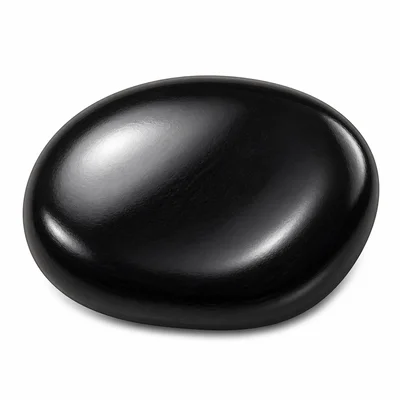 A shiny, black, smooth rock.