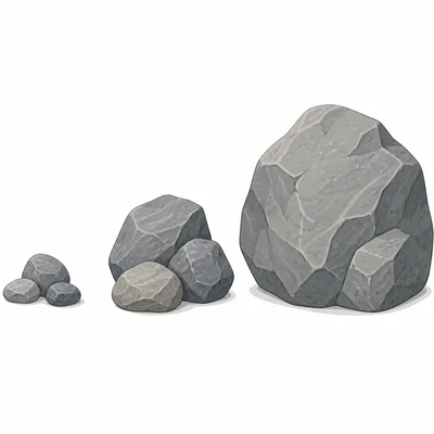 Rocks arranged from small to medium to large.