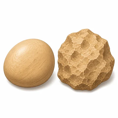 Two tan rocks, one smooth and one rough.