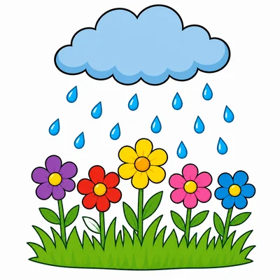 Rain falling on flowers.