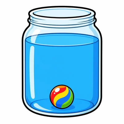 A marble at the bottom of a jar of water.