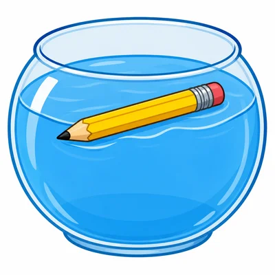 A pencil floating on water.
