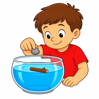A child testing an object in water.