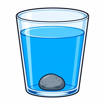 A rock at the bottom of a cup of water.