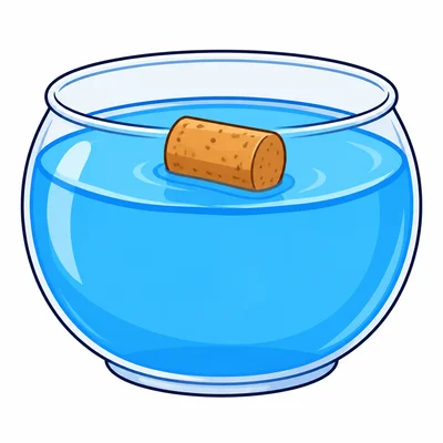 A cork floating on water.