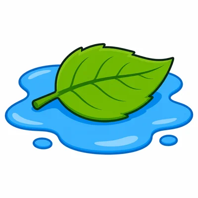 A leaf floating on a puddle.