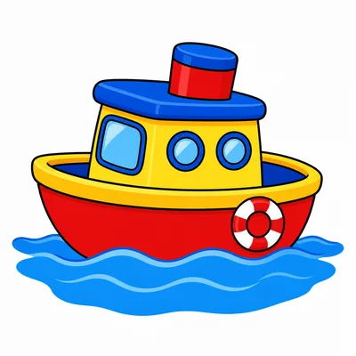 A toy boat floating on water.