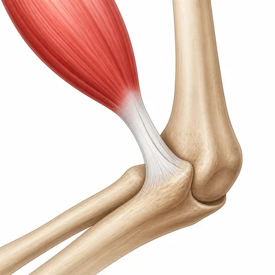 Tendon connecting a muscle to a bone.