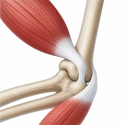 Skeletal muscle attached to bones by tendons.