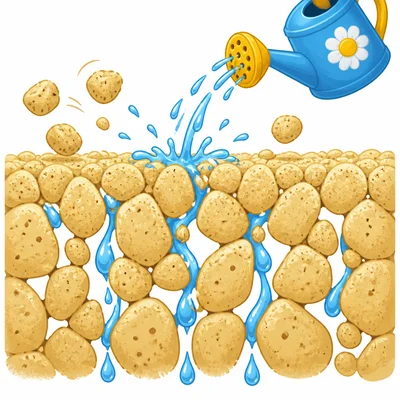 Water drains through loose sand grains.