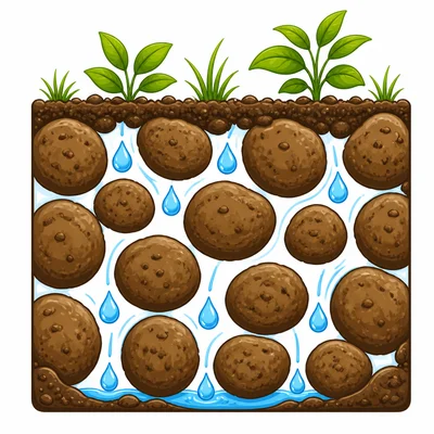 Water moves through large spaces between soil particles.