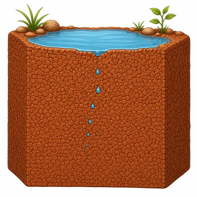 Water moves slowly through tightly packed clay.