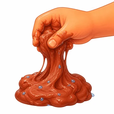 Wet clay sticks to fingers.