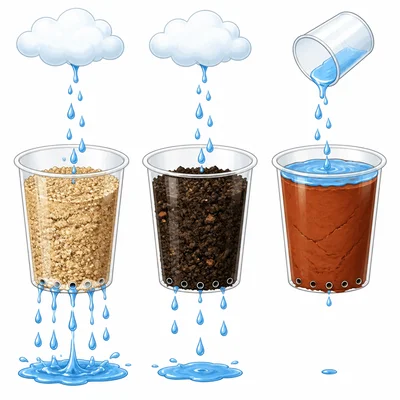 Different soils drain water at different speeds.