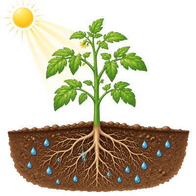 A whole plant showing leaves above ground and roots below ground.