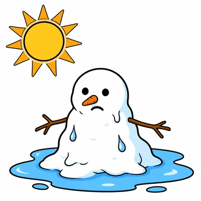 A melting snowman making a puddle.