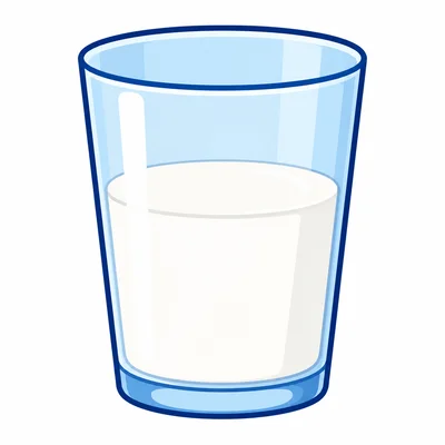 A cup filled with milk.